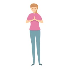 Girl meditate icon cartoon vector. Work concentration. Think mind