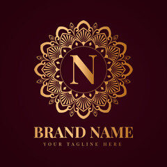 Gold color luxury letter n brand logo design template