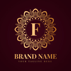 Gold color luxury letter f brand logo design template