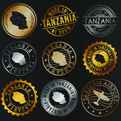 Tanzania Business Metal Stamps. Gold Made In Product Seal. National Logo Icon. Symbol Design Insignia Country.