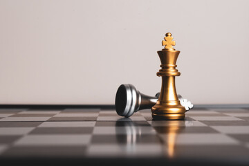 Closeup of chess characters on board games. to represent decision making in term of business strategy to find out the best solution to meet target objective and goal.	
