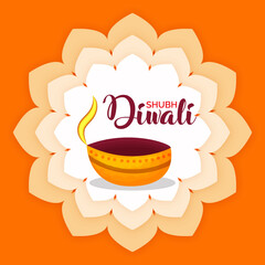 Simple oil lamp on floral with Diwali typography for greetings