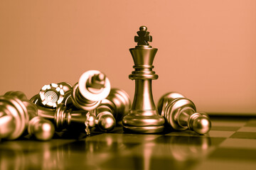 Closeup of chess characters on board games. to represent decision making in term of business strategy to find out the best solution to meet target objective and goal.	
