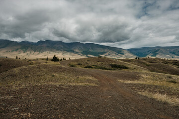 View of the Kurai steppes in the Altai Mountains