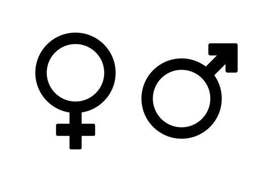 Male and female sign. Gender symbols isolated on white background. Abstract black pictograms.