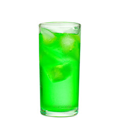 Image isolated green water mixed ice and soda bubble with dew water beverage is cool for a cocktail on white background with clipping path.