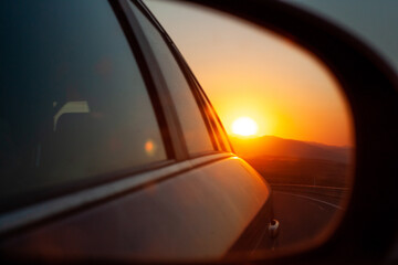 Golden Hour sunset in the side mirror 