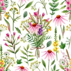 Foto op Plexiglas Pattern with wild flowers in watercolor © a_ptichkina
