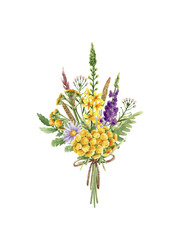 Bouquet of wild flowers in watercolor