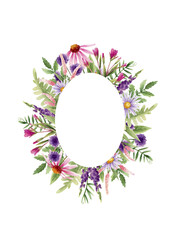 Frame of wild flowers in watercolor