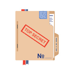 Government report top secret, seal stamped on folder with important documents. Cardboard folder with stamp, isolated on white background.