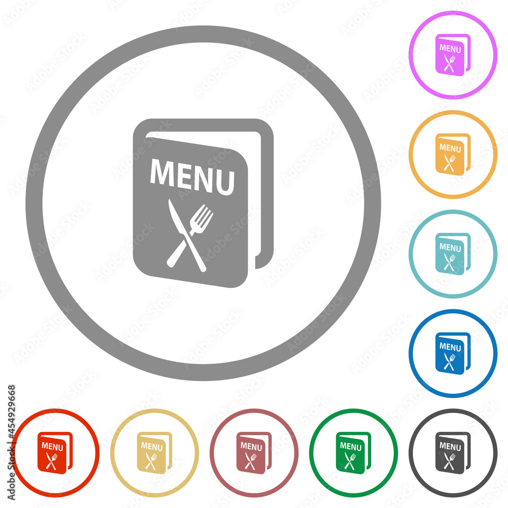 Poster menu with fork and knife flat icons with outlines