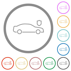Car security outline flat icons with outlines