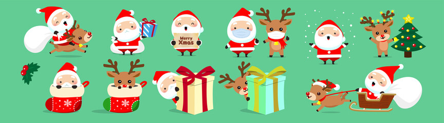 Large Santa Claus collection. Cute characters in different poses that can be used for Christmas