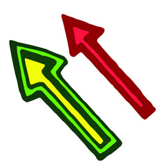 Vector hand drawn colored doodle arrows, simple vector icons, red and green arrows