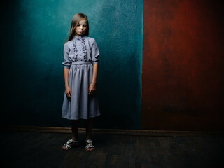 little girl in dress posing studio isolated background