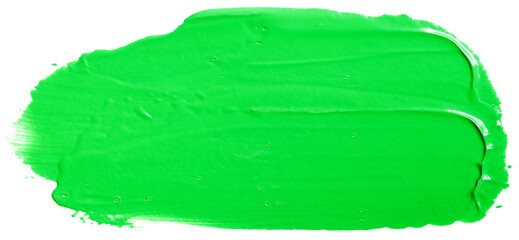 Green acrylic stain paint brush stroke. Hand-drawn element on a bleached background.