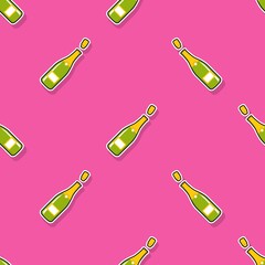 Champagne bottle seamless pattern. Vector illustration.