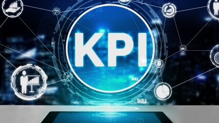 KPI Key Performance Indicator for Business conceptual - Modern graphic interface showing symbols of...