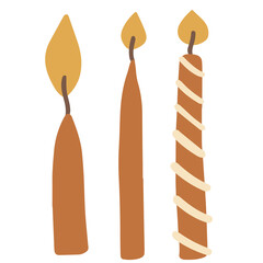 Burning candles vector image. Isolated on a white. Doodle style.