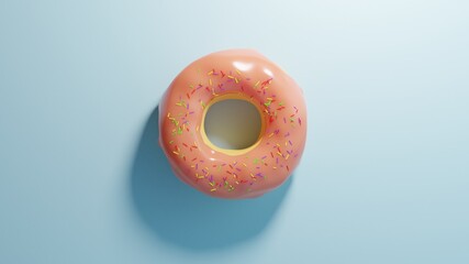 3D image of donut with glaze on blue background.