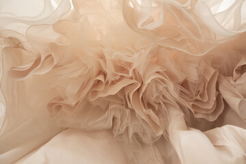 Closeup shot of white organza on a wedding dress