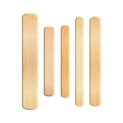 Tongue Depressor Wooden Sticks Tool Set Vector. Tongue Depressor Doctor Accessory For Examining Patient Throat. Medical Equipment For Examination Template Realistic 3d Illustrations