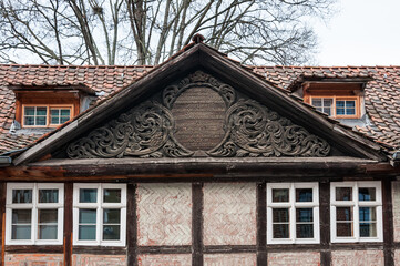 Detailansicht eines Fachwerkhauses in Quedlinburg im Harz