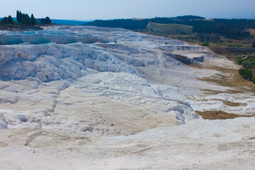 Travertines in Turkey. Calcite cliff of Pamukkale.