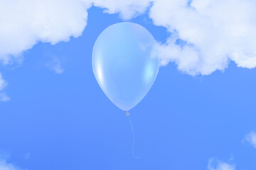 空に浮かぶ大きなバルーン/風船/夢、透明/青空背景画像