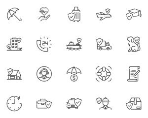 Fototapeta premium set of insurance thin line icons, safe, umbrella
