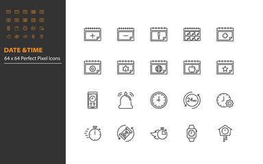 set of time and calendar line icon, event, date, clock