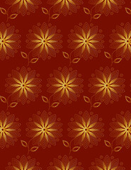 Pattern of golden dotted flower and leaves