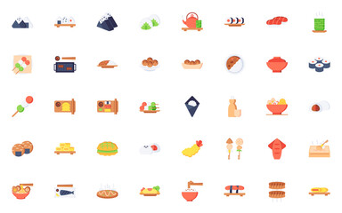 set of japanese food line icons, restaurant, asian cuisine