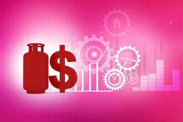 3d illustration gas cylinder butane cylinder dollar currency 
