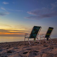 chairs on the beach relax vacation sky sea colors sunrise clouds tropical tourism coast resort travel Miami Florida  