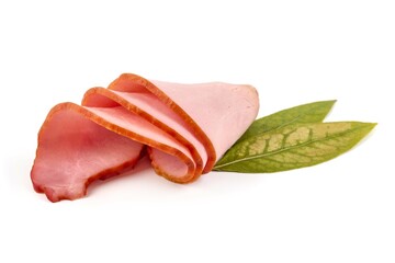 Slices of smoked loin, isolated on white background.