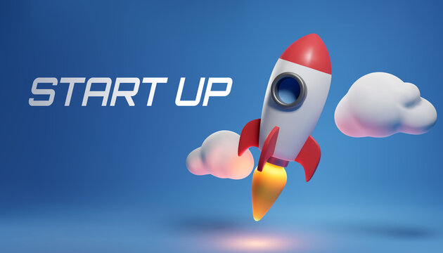 Illustration of rocket and copy space for start up business and bitcoins advertise