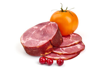 Piece of cold smoked meat, isolated on white background. High resolution image.