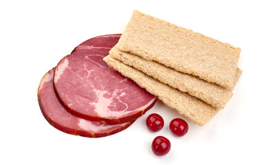 Smoked pork ham, isolated on white background.