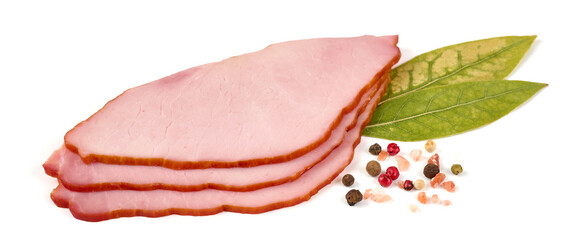 Pork loin slices, isolated on white background.
