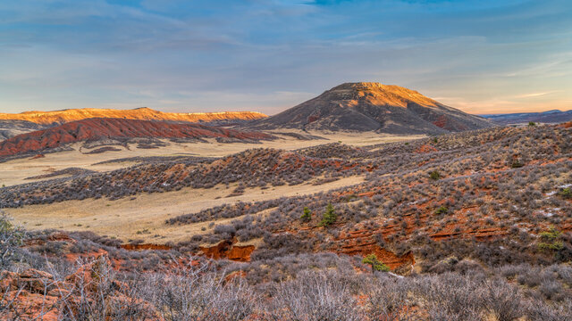 November sunset over Red Mountain Open Space in northern Colorado as seen from K-Lynn Cameron Trail