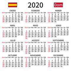 Spanish calendar 2020, Sunday