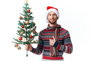  Cheerful man in New Year's clothes decoration christmas isolated background