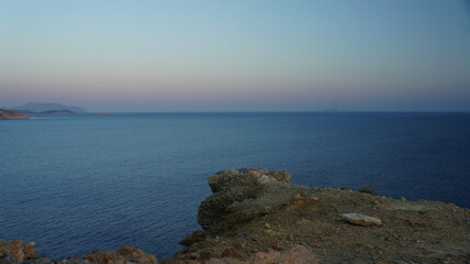 view from the sea  during sunset, in the Greek island of koufonisi