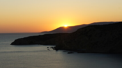 view from the sea  during sunset, in the Greek island of koufonisi