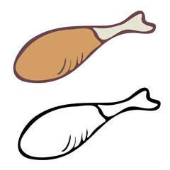Vector illustration with chicken leg. Outline and colored and depicted by a line chicken leg.