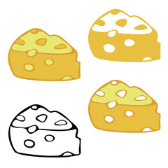 Vector illustration of triangular pieces of cheese with holes.  Design for coloring book.