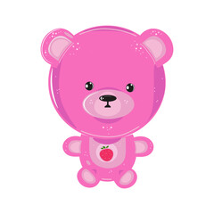Plakat Funny cute happy pink bear character isolated on white background
