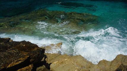 Strong waves on the north side of the koufonisi island, Greece, from the meltemia seasonal winds, August 2021